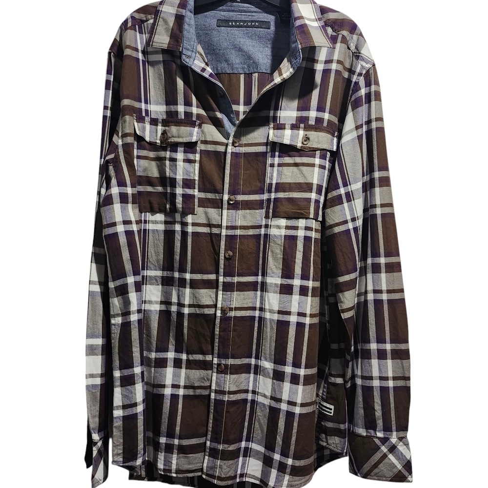 New ‼️ Seanjohn Purple and Brown Plaid Shirt
